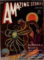 Amazing Stories Jan 1931 Jack Williamson Ape v. Space Insect cover