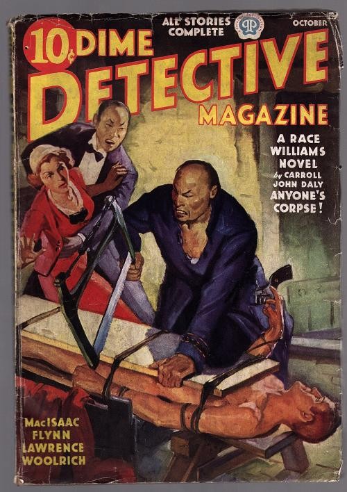 Dime Detective Oct 1937 Cornell Woolrich, Bondage torture cover - Pulp